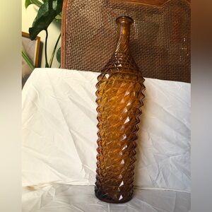 Beautiful Vintage Amber Empoli Pineapple Diamond Point Glass Genie Bottle